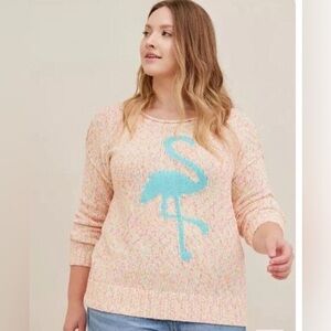 Torrid Marled flamingo cotton pullover crewneck sweater, size 2x, MSRP $70